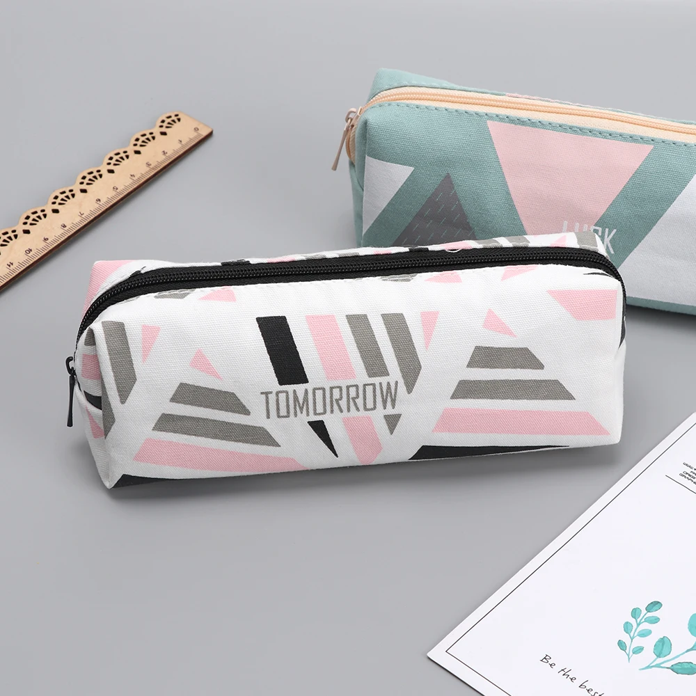 

Hot Canvas Geometric Series Pencil Case School Pencil Bags for Kids Large Capacity Pencil Pen Box School Stationery Supplies