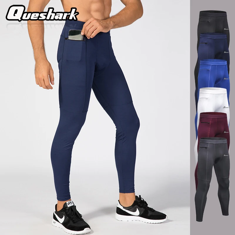 

Queshark Professional Men Compression Pants Sports Workout Fitness Leggings Breathable Base Layer Tights Pants With Pocket