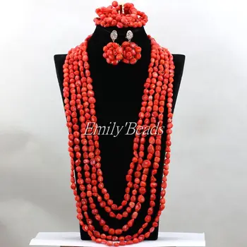

Latest Pink African Coral Beads Jewelry Set Nigerian Wedding&Party Beads Set Fashion Long Necklace Bracelet Earrings CJ672