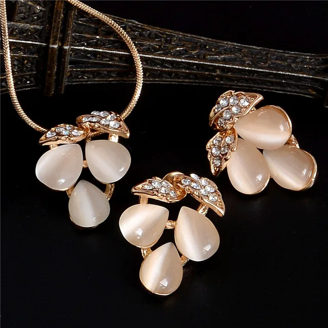 Модные ювелирные изделия роскошные золотые романтические Австрийские кристаллы в форме сердца цепочка ожерелье серьги Ювелирные наборы - Окраска металла: F402