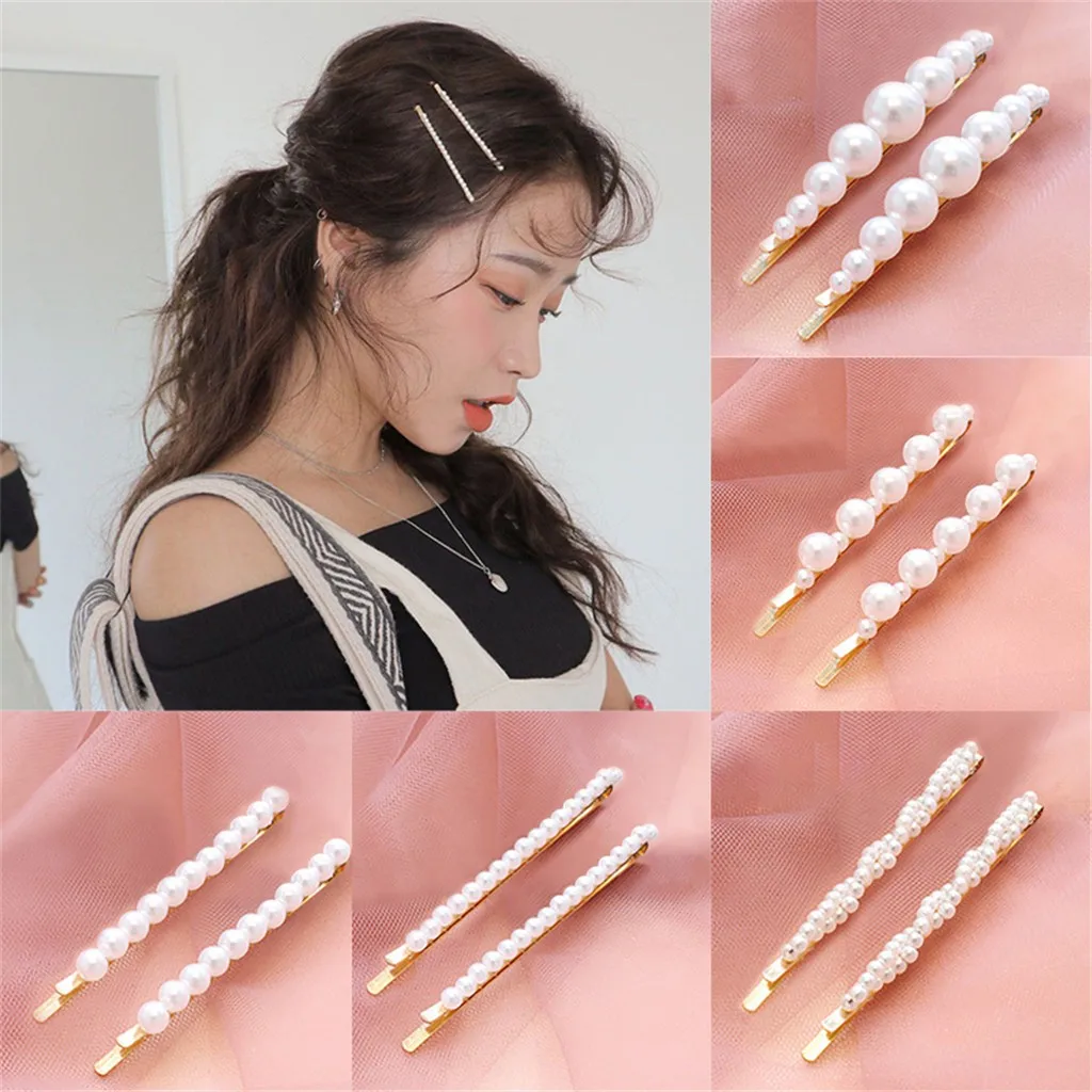 1Pair Women Cute Girl Pearl Bead Barrette Hair Clip Hairpin Hair