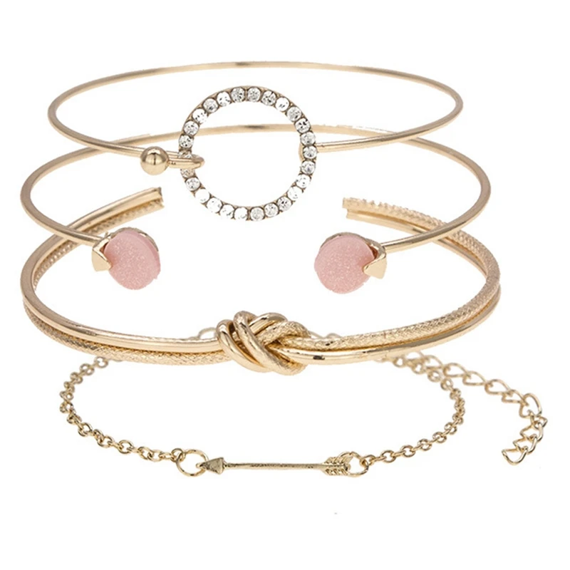 4pcs/set New Personality Circle Alloy Open Bracelet Trendy Accessories