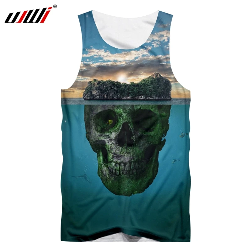 UJWI 3D Terrestrial Ocean Skulls Men's Tank Top Printed Scenery Theme Man Tee Shirt Unisex Large Size Casual | Мужская одежда