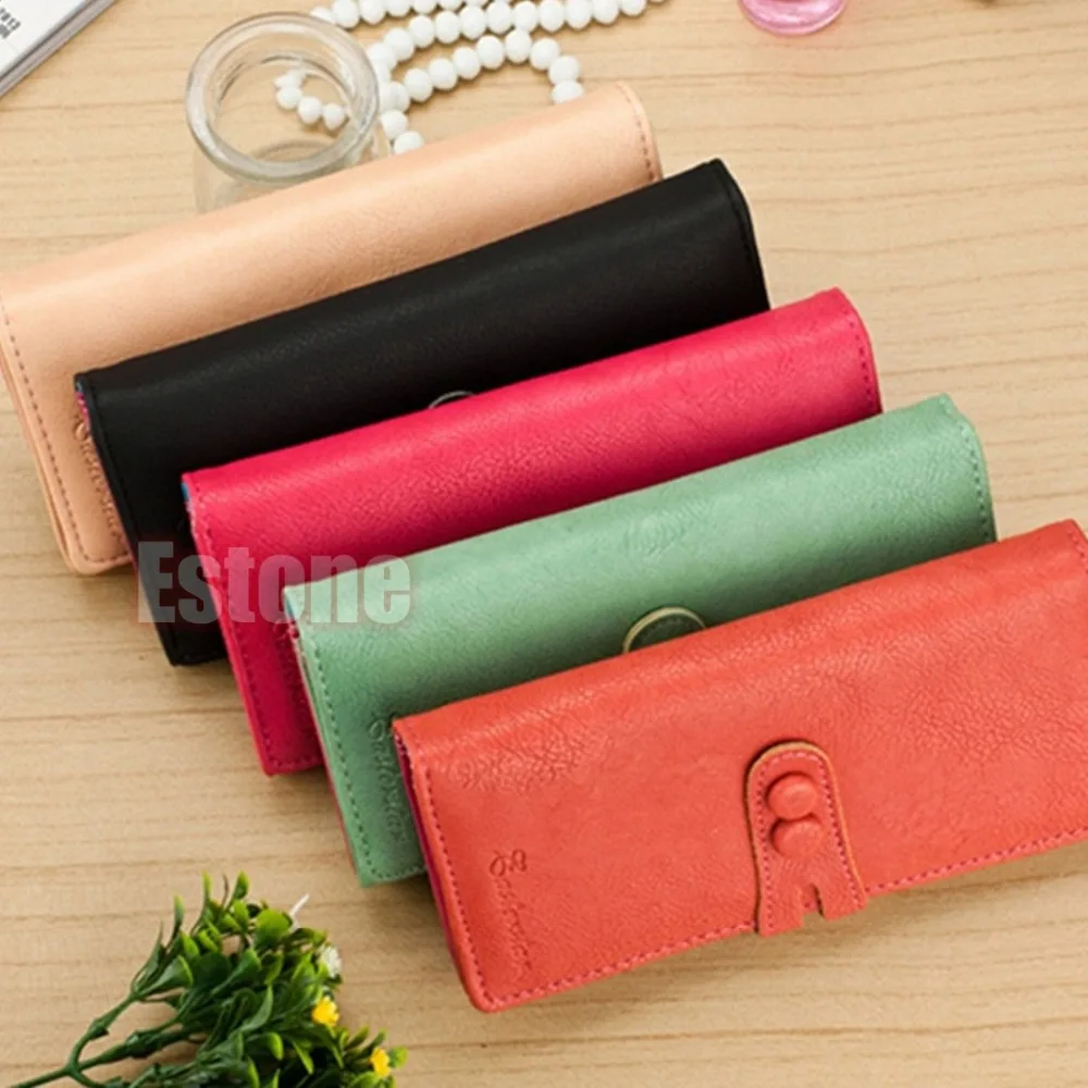  Free Shipping Women Ladies Leather Card Holder Case Wallet Long Clutch Button Checkbook Purse 