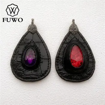 

FUWO Large Size Leather Wrapped Crystal Pendant Fashion Magic Crystal Charm For DIY Jewelry Necklace Making Supplies PD1538