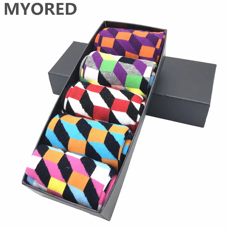 

MYORED drop shipping colorful fashion mens socks combed cotton funny crew socks for men Calcetines de hombre