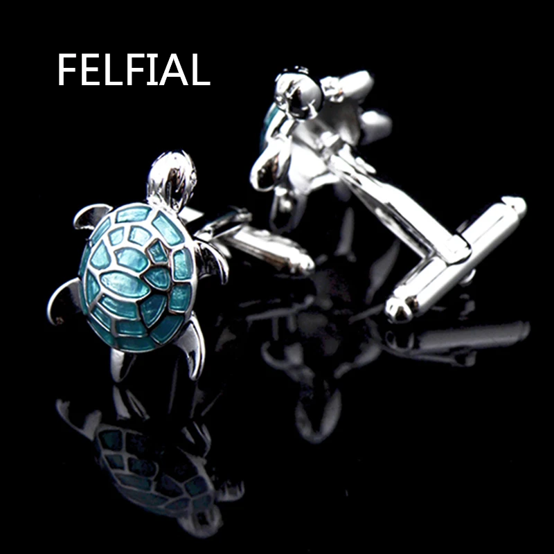 

Tortoise Shirt cufflinks for mens Silver-color Chain Fashion Cuff links Button High Quality Luxury Wedding Groom Free Shipping