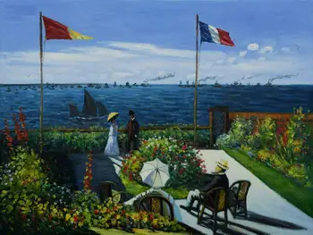 Handpainted Oil Canvas Painting Replica The Terrace at St. Adresse by Claude Monet Oil Painting for Living Room Decor Horizontal Handpainted Oil Canvas Painting Replica The Terrace at St. Adresse by Claude Monet Oil Painting for Living Room Decor Horizontal