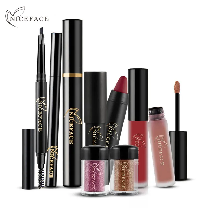 

NiceFace Brand Makeup Set Cosmetics Lip Gloss Lipstick Pen Eyeshadow Powder Mascara Eyebrow Pencil Eyeliner Christmas Set