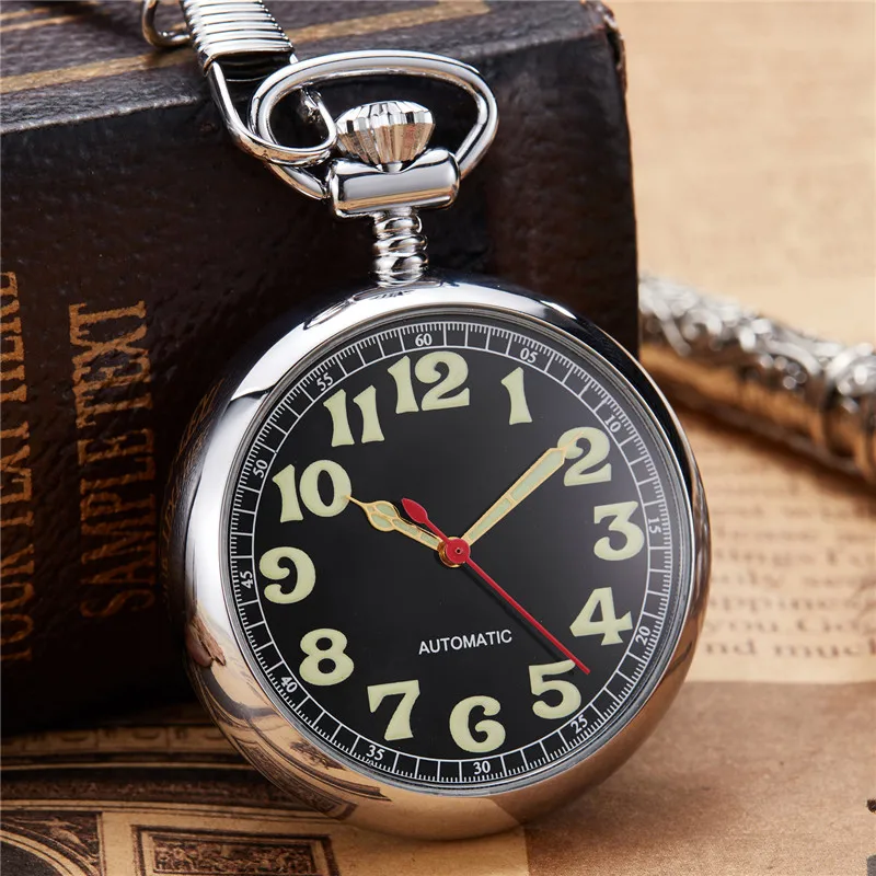 Роскошные уникальные Серебристые светящиеся Механические карманные часы для мужчин и женщин брелок цепь Изысканная скульптура медь автоматические карманные часы Gif