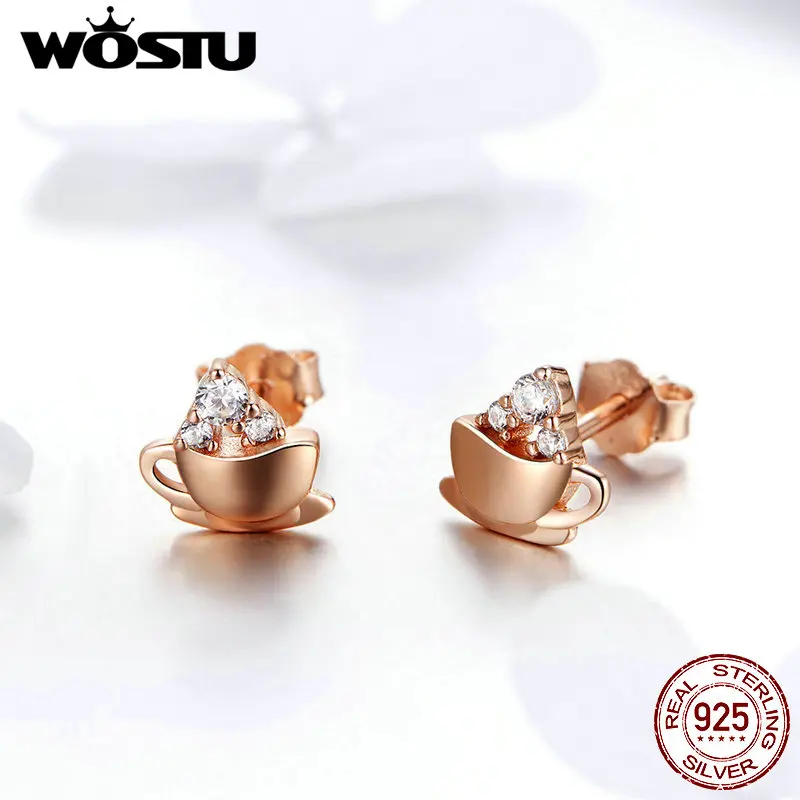 WOSTU, 925 пробы, серебряные серьги-гвоздики, ювелирное изделие, горячая мода,, розовая, золотая, кофейная, серьги-гвоздики, подходят для женщин, подарок, BKE592