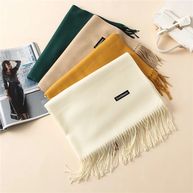 Cashmere Scarf Women Luxury Brand Solid Color 100 Pure Wool Cashmere