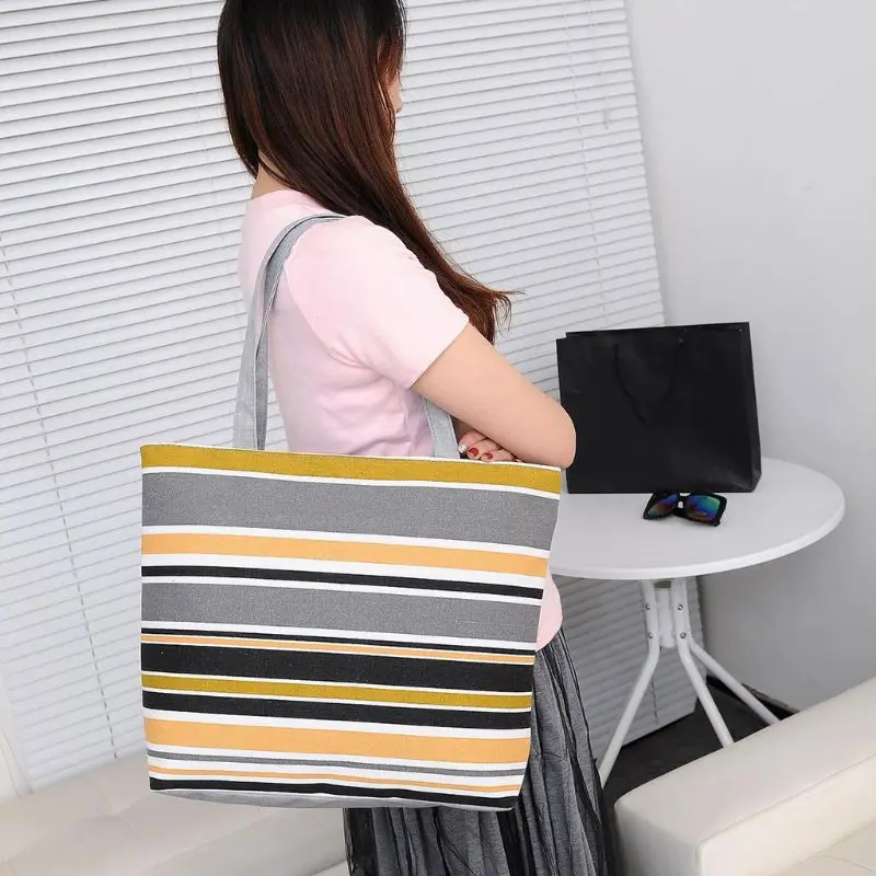 Women Summer Beach Shoulder Bag Handbag Fashion Strips Canvas Shopping Tote Zipper Large Capacity Women Summer Beach Shoulder Bag Handbag Fashion Strips Canvas Shopping Tote Zipper Large Capacity