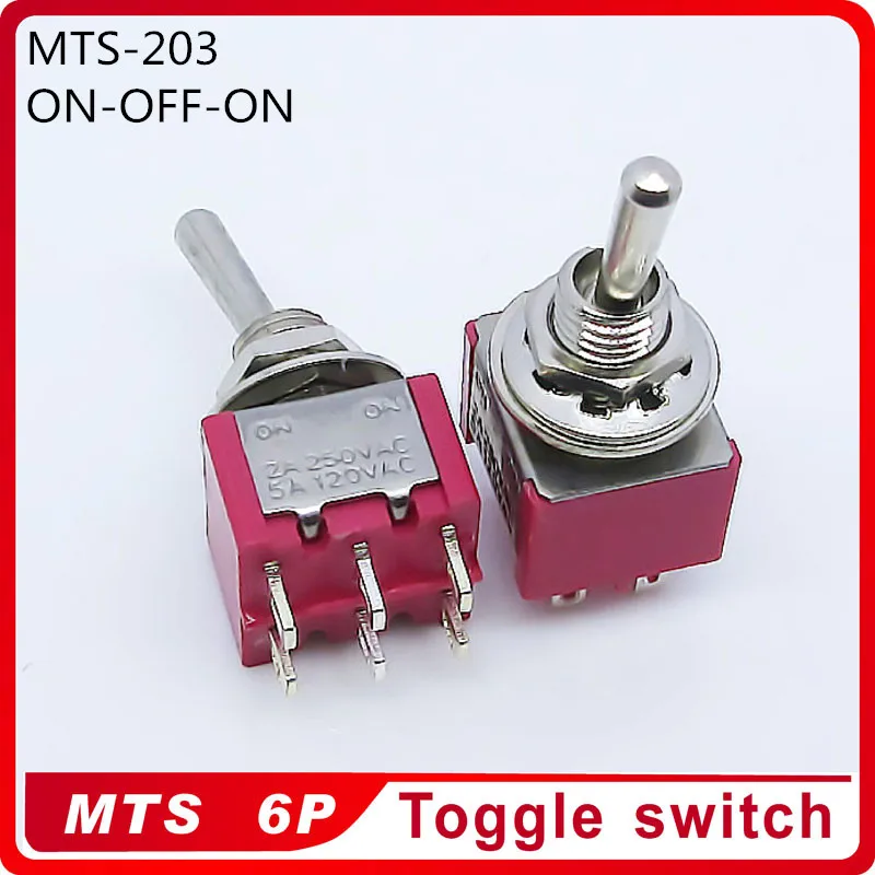

Wholesale 100pcs MTS-203 ON-OFF-ON 3 Position DPDT Latching 2A250VAC 5A120VAC Power 6pin Toggle Switch Excellent Quality