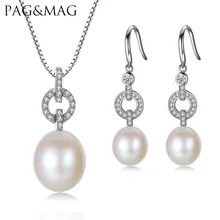 PAG MAG Brand Bridal 10 11 Rice Pearl Fine Jewelry Sets 925 Sterling Silver Women Gift