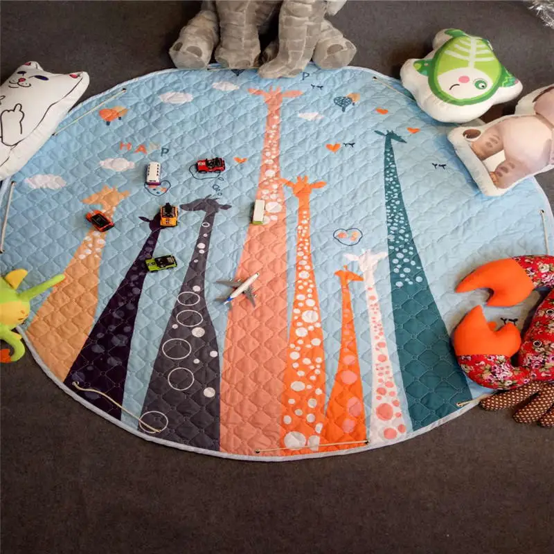 Cartoon Round Infant Crawling Mat Children Toys Storage Bag Baby Kids Floor Play Mat Drawstring Toy Storage Organizer