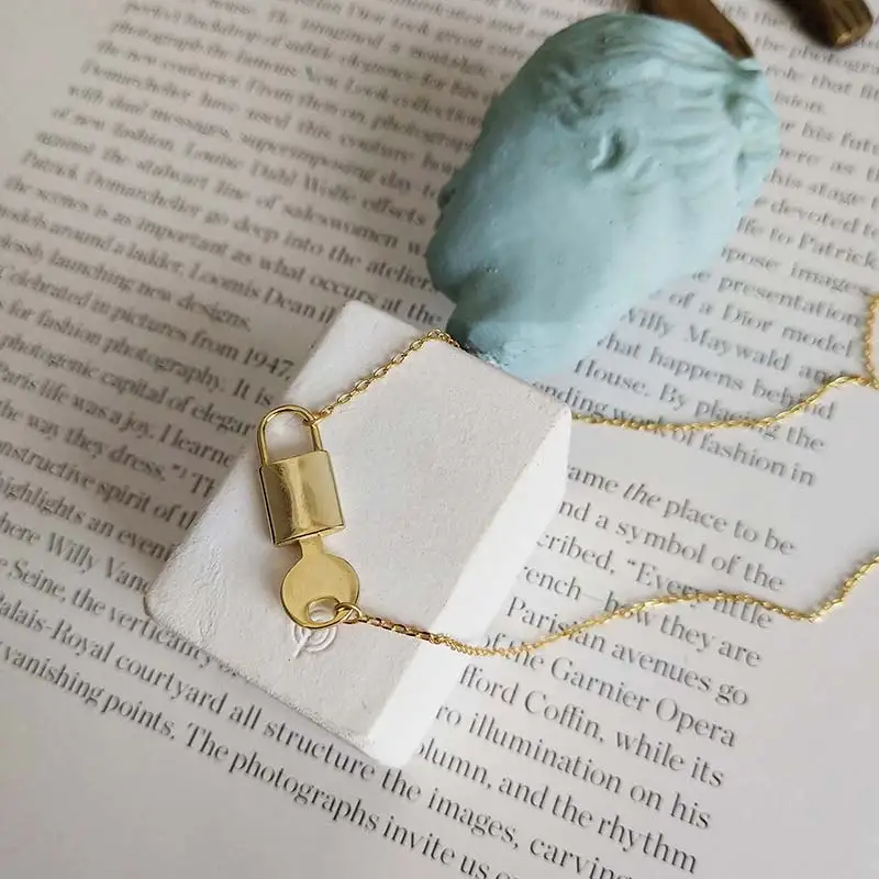 Peri'sBox золотого цвета замок ожерелье с подвеской в виде ключа для женщин 925 пробы Серебряные Подвески Чокеры ожерелья минималистичный слоистый чокер - Окраска металла: Lock