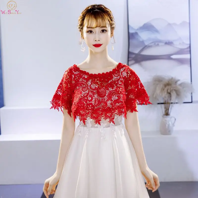 

Elegant 2019 New Shares of Women Girls Red Lace Shoulders Cropped Bolero Jacket Wedding Formal Party Wedding Wraps Cloak Capes