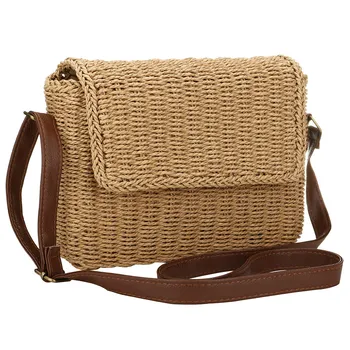 

2019 Straw Handmade Crossbody Bags For Women Casual Weave Clutch Khaki Vintage Summer Beach Travel Bags Female Ladies Hand Bags