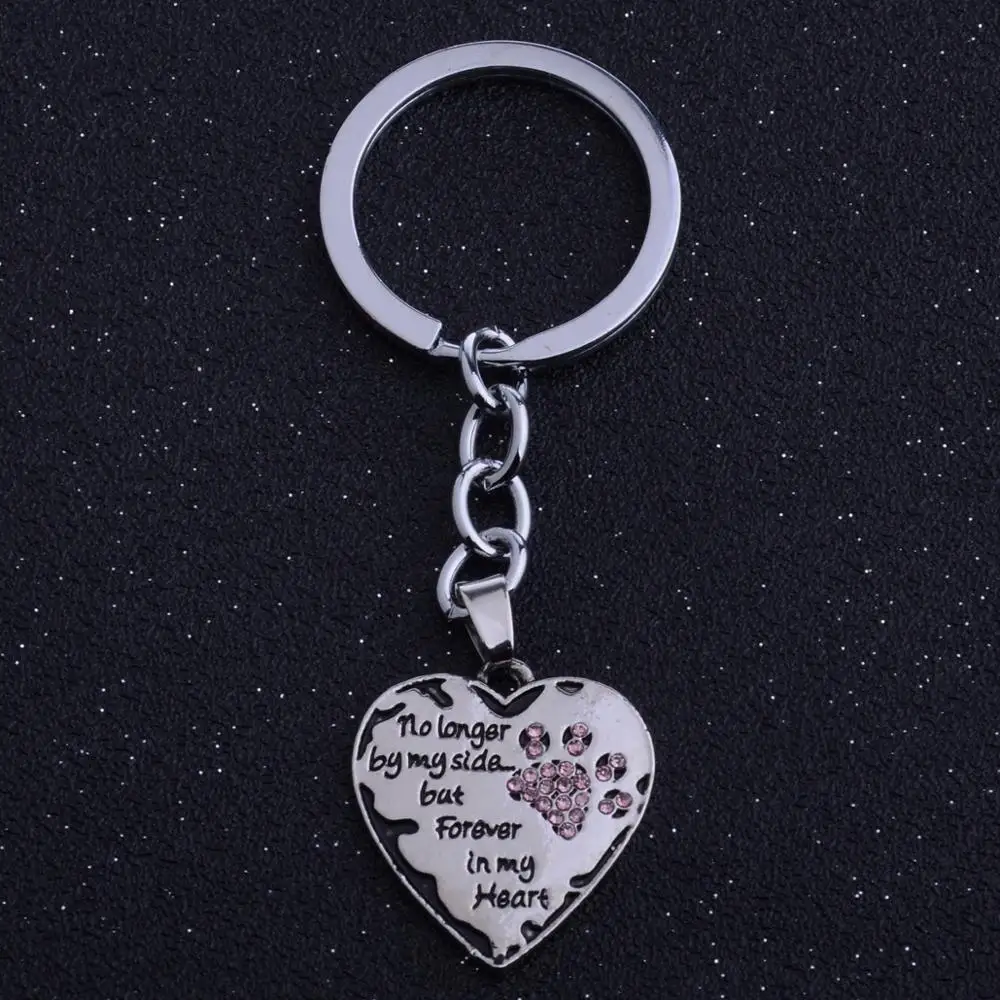 12PC Wholesale Pet Memorial No Longer By My Side But Forever In Heart Keyring Pink Crystal Keychain Key Chain Ring Gift | Украшения и