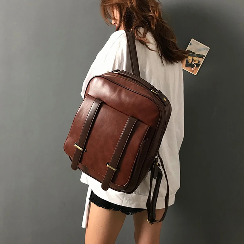 

Vintage Women Backpack Black Pu Leather Back Pack For Teenage Girls Female School Shoulder Bag Bagpack Mochila 2019 High Quality