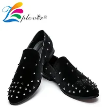 Элитный бренд Для мужчин повседневная обувь с кожаными заклепками; мужские лоферы удобные Дышащая обувь на плоской подошве Мужские лоферы; модная бархатная обувь Человек
