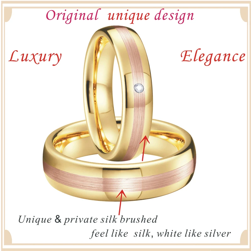 Unique Lover's Alliances Wedding band Tungsten rings men Rose Gold Color Anniversary Engagement couple rings for women