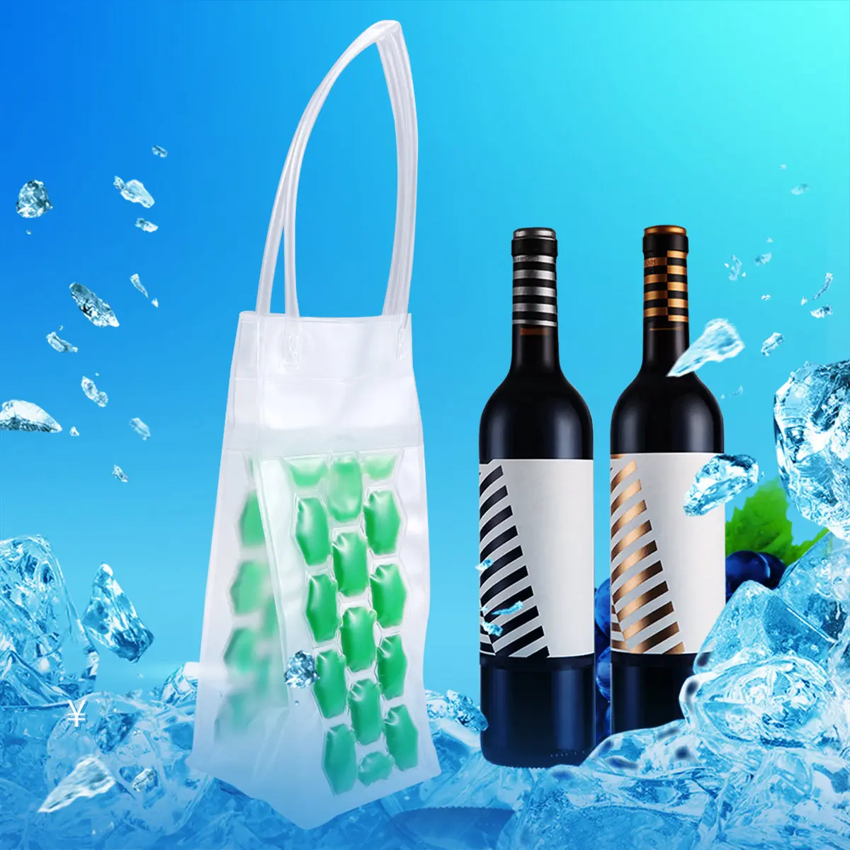 750ML PVC Double sided Wine Bottle Freezer Bag Chilling Cooler Ice Bag