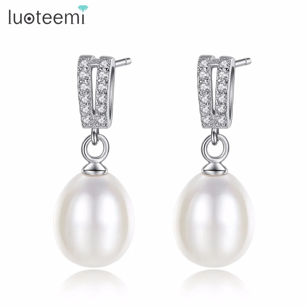 

LUOTEEMI 925 Sterling Silver Natural Freshwater Pearl Stud Earrings Brand 7-8mm Natural Pearl Jewelry Teemi Factory Wholesale