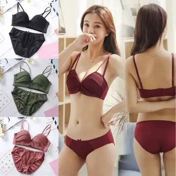 

Japanese And Korean Style Girl Cascading Decoration Without Steel Ring Gathered Bra + Underwear Set