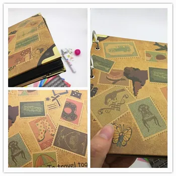 

19.7*27.5 cm Retro Paper DIY Photo Album Handmade Travel Theme Black cardboard Drawing Photo Albums