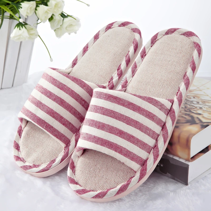 2017 New Japanese Korean Style Household Linen Striped Skid Slippers