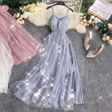 Femme ete/2019 летнее пляжное платье сарафан милое с блестками