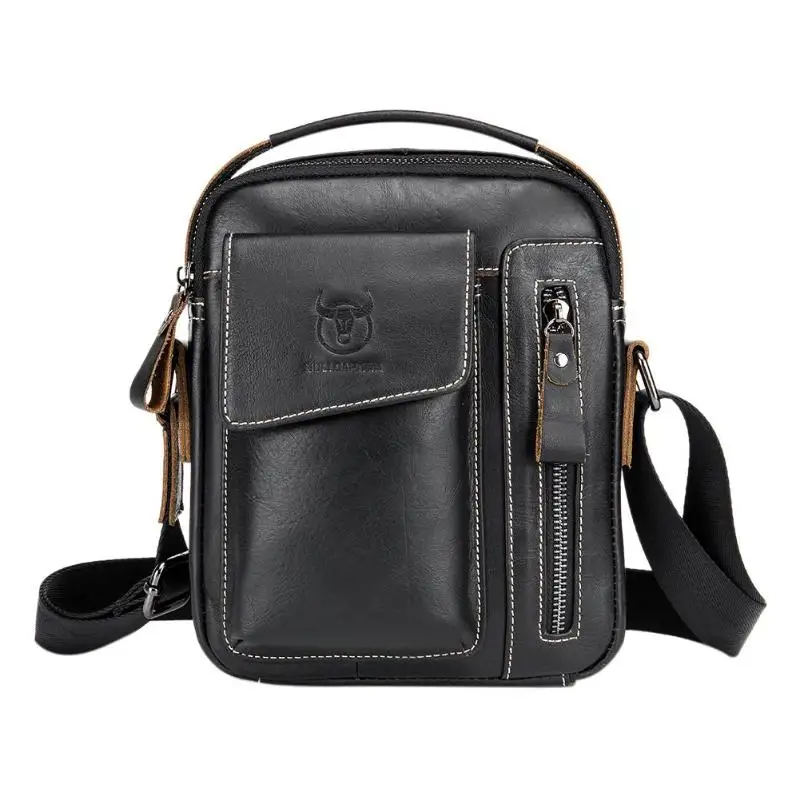 Мужская сумка-мессенджер из натуральной кожи, сумка через плечо, Повседневная модная мужская сумка-слинг, деловая сумка на плечо от известного бренда - Цвет: Черный