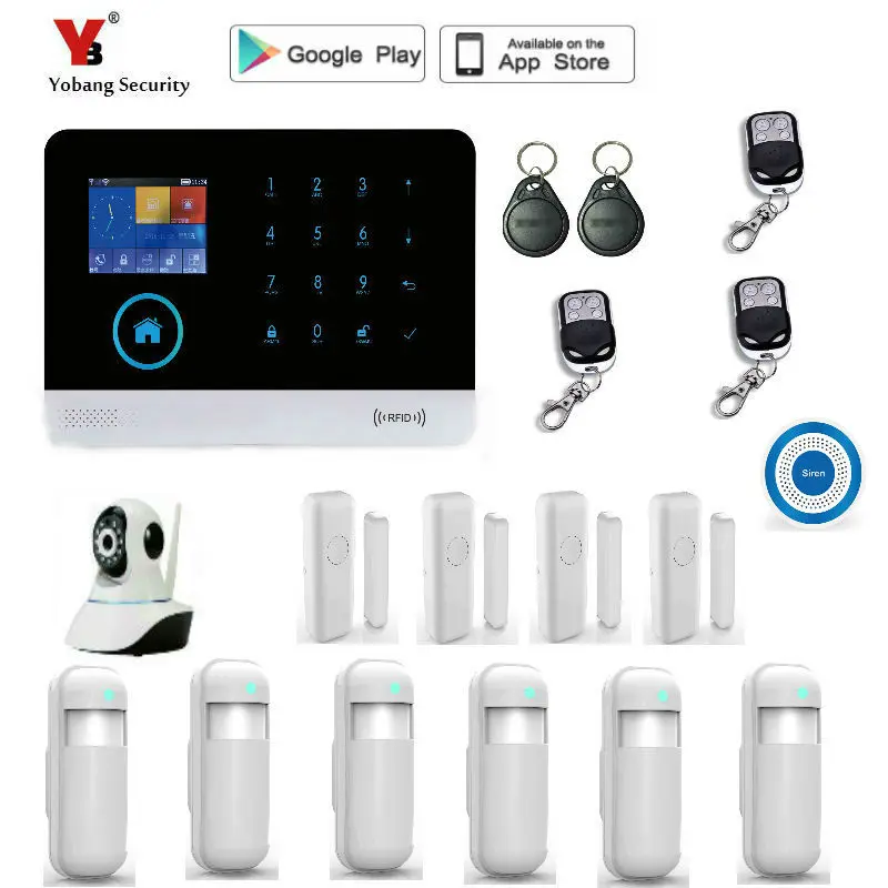 

Yobang Security Wireless SIM GSM Home RFID Burglar Security LCD Touch Keyboard WIFI GSM Alarm System Sensor kit