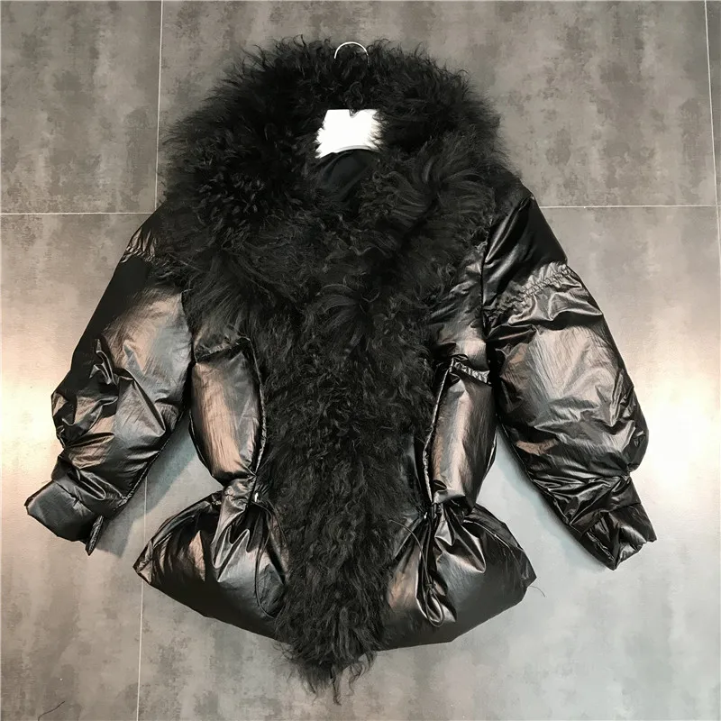 Женский Зимний толстый теплый пуховик, женская модная большая парка с воротником из натурального меха, повседневное Яркое пальто большого размера Z434 - Цвет: black
