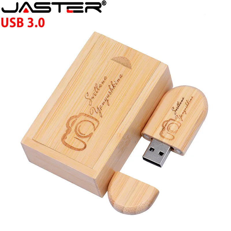

JASTER High speed usb 3.0 LOGO wooden+Box Personal LOGO print pen drive 8GB 16GB 32GB 64GB usb Wedding commemorative gift