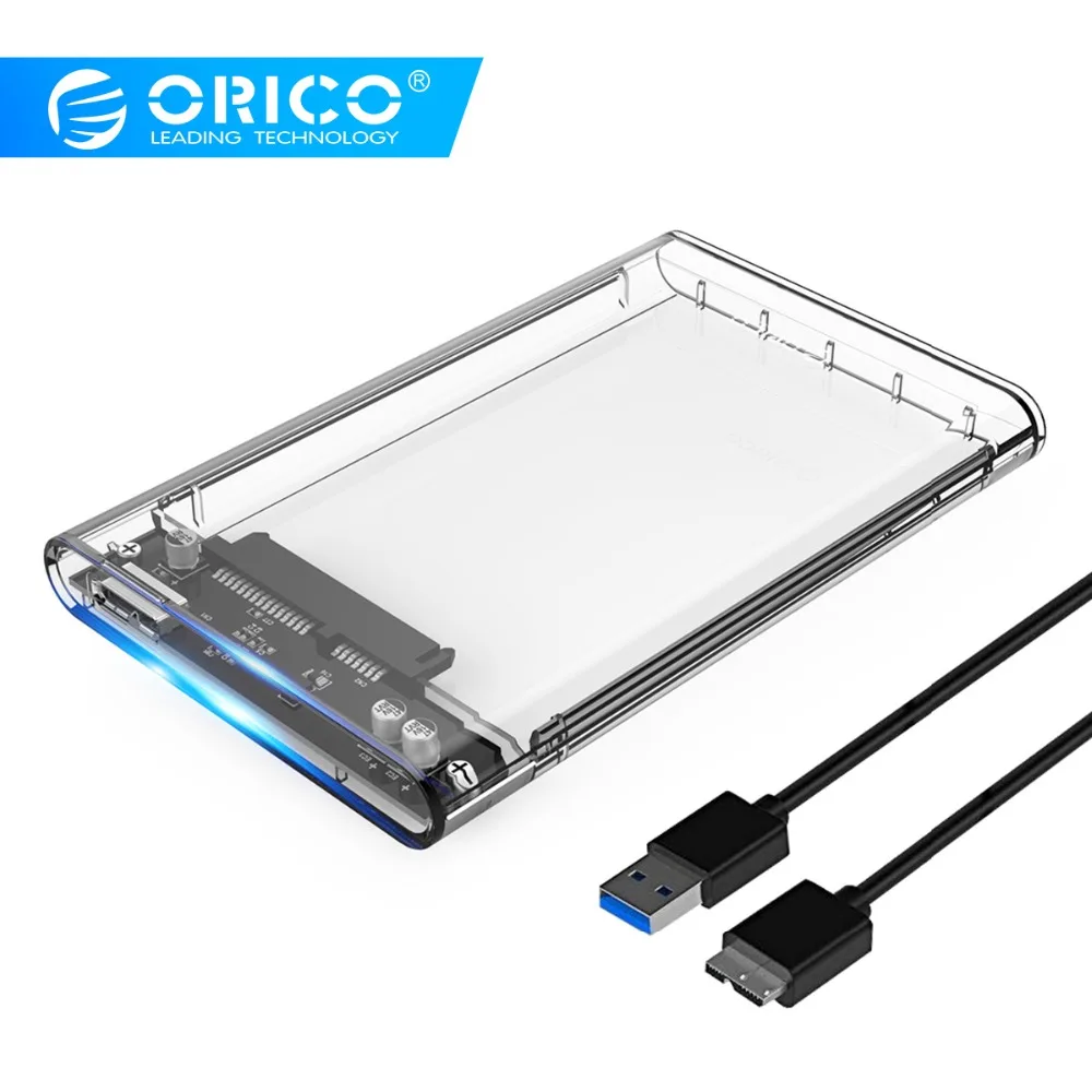 ORICO 2,5 дюймовый корпус жесткого диска прозрачный USB3.0 HDD Чехол Поддержка 2 ТБ жесткий диск Корпус 7-9,5 мм HDD 2139U3