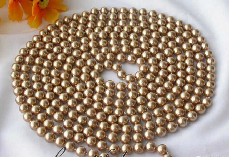 

FREE SHIPPING *******z2820 long 100" 8mm round champagne shell pearl necklace