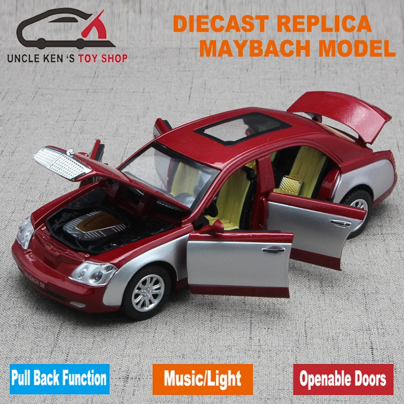  17.5CM Length Maybach Diecast Model Car Toys For Children With Gift Box/Six Openable Doors/Music/Li