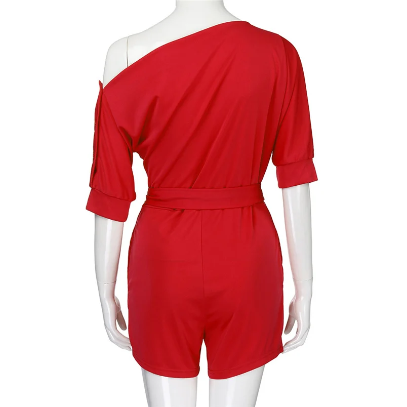 2018 Hot Sale Women's Summer Jumpsuit Sexy Off Shoulder Ruffle Short Romper Fashion Casual Party Jumpsuit  Rompers Holiday #J28 (20)