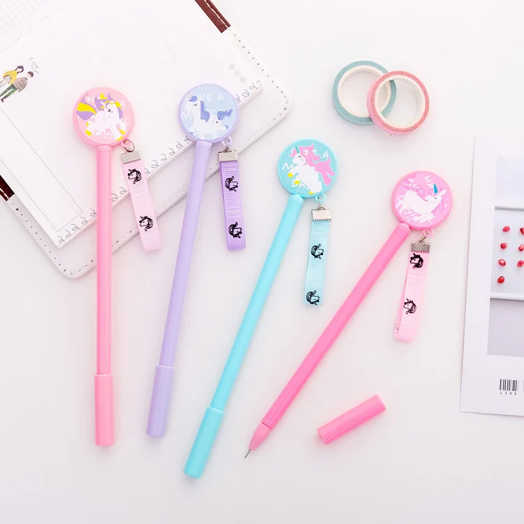 

24 PCs Creative Girl Heart Cartoon Unicorn Floating Pen Neutral Student Office Writing Black Signature Pen Kawaii School Supplie