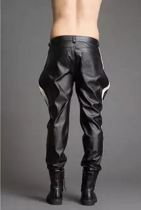 Мужские кожаные брюки размера плюс на заказ 28 38 2017|trousers male|fashion pantsleather pants fashion |