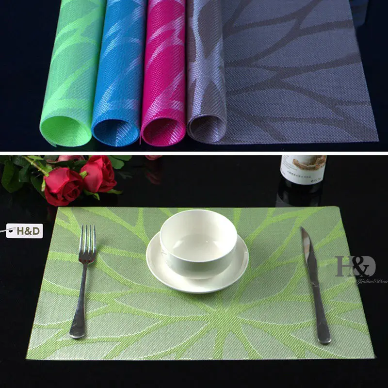 H&D Placemats set of 4, Woven Vinyl Table Mats PVC Placemats for