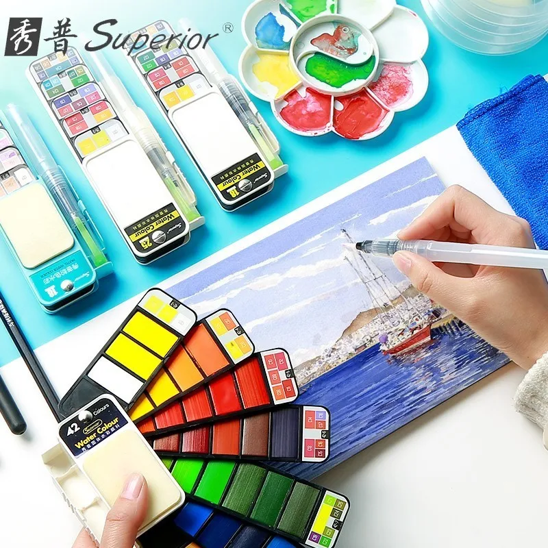 Dropshipping Überlegene 18/25/33/42 Farben Solide Aquarell Malen Set Mit Wasser Pinsel Stift Aquarell Pigment für Draw Kunst Liefert Dropshipping Überlegene 18/25/33/42 Farben Solide Aquarell Malen Set Mit Wasser Pinsel Stift Aquarell Pigment für Draw Kunst Liefert