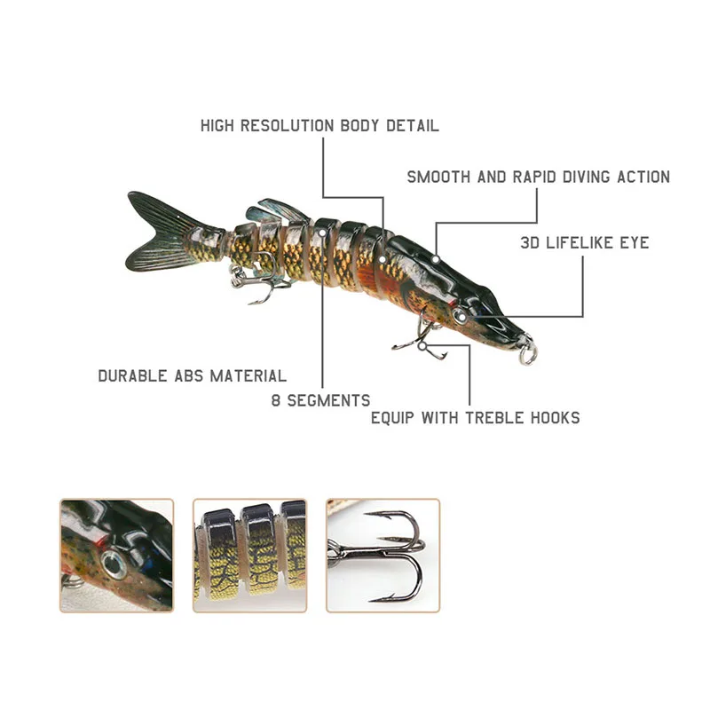 2 шт. в упаковке, большая Реалистичная рыболовная приманка, искусственные приманки, 8 сегментов, плавающая приманка, воблер, жесткая приманка с 6# крючками, поддельные приманки