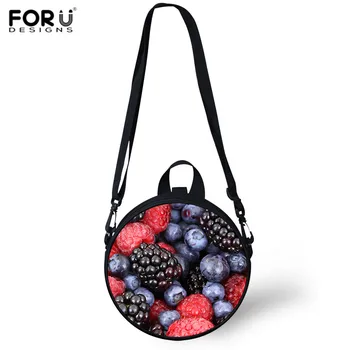 

FORUDESIGNS Kids School Crossbody Bags Circle Bag For Women Fruit Strawberry Print Children Girls Travel Purse Tote Bolsos Mujer