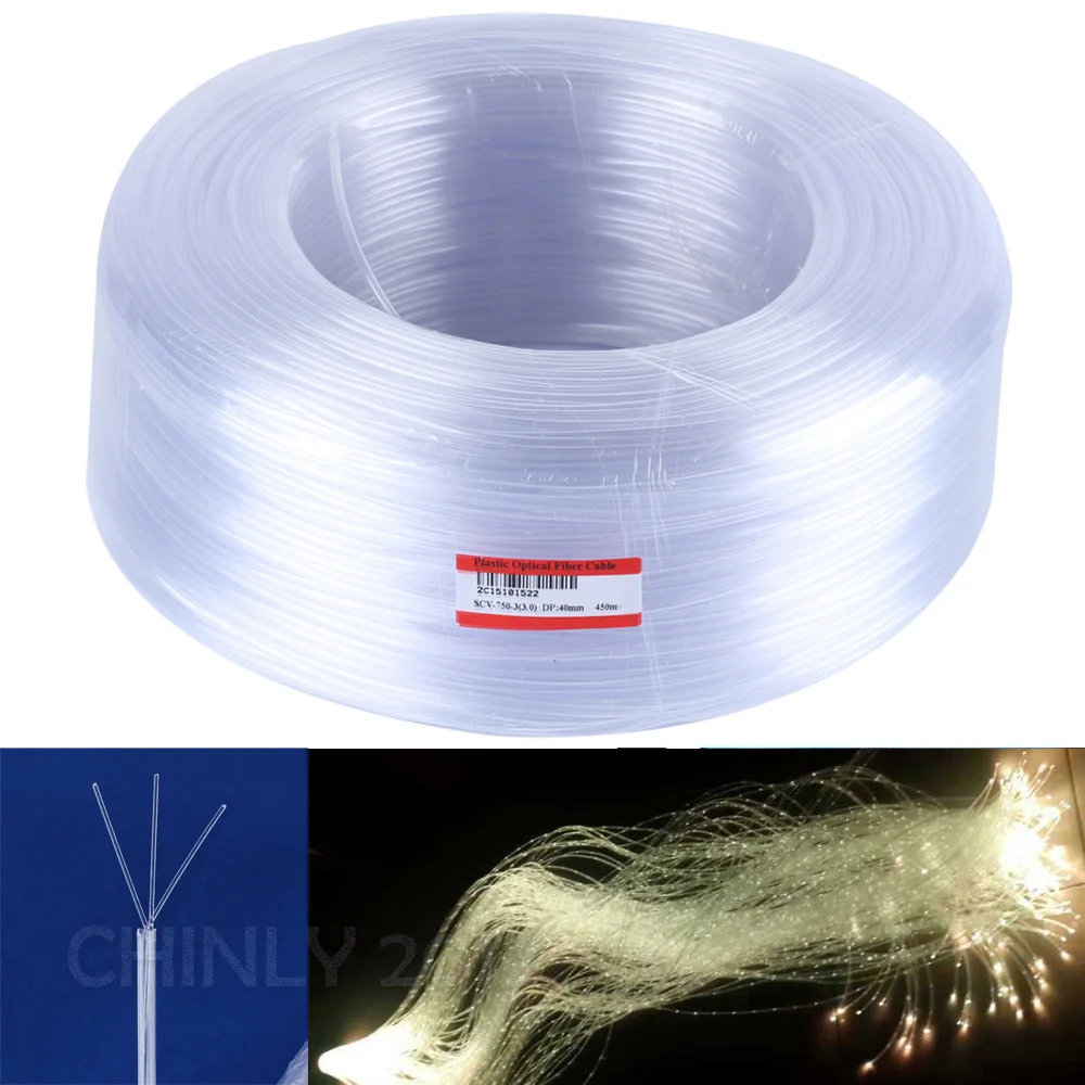 Câble lumineux d'extrémité de fibre optique en plastique PMMA, fil de point d'éclair Rotterdam Kle pour la décoration d'éclairage de bricolage, 450 m/rouleau, haute qualité, 0.75mm * 3 pièces