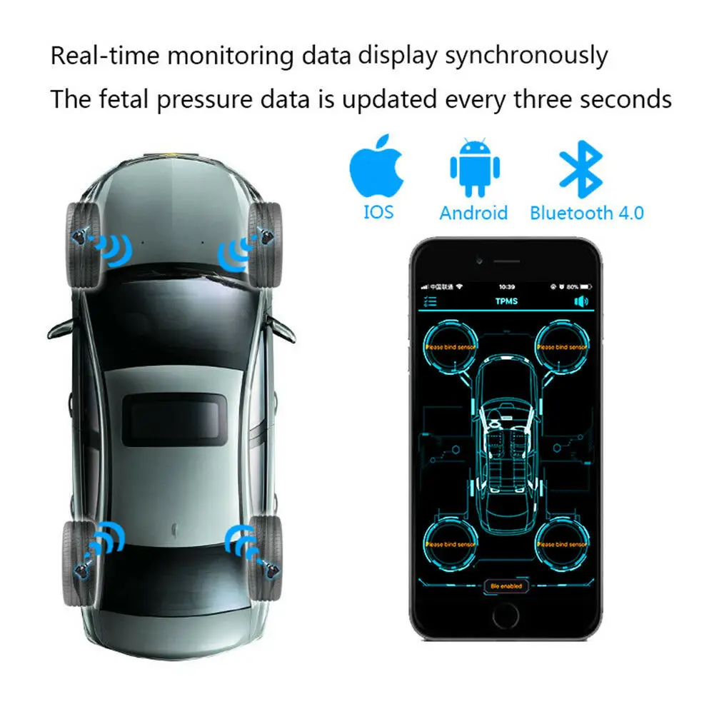 Tpms Android Bluetooth 4 шин давление автомобиля внешний сенсор шин давление мониторинга системы BLE Tpms Presion Neumaticos для ios