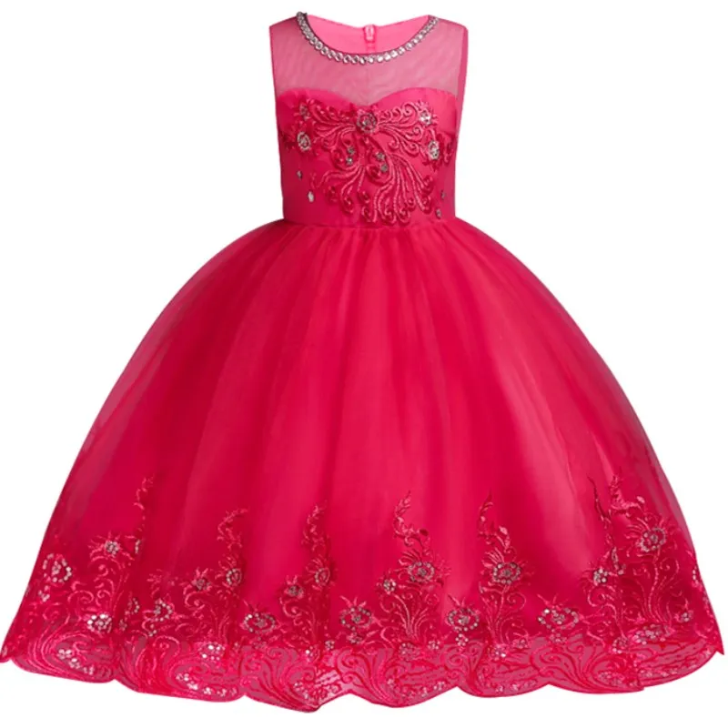 Детское торжественное платье принцессы с вышивкой для девочек, элегантное праздничное платье на день рождения, платье для девочек, Рождественская одежда для маленьких девочек, От 2 до 14 лет - Цвет: as picture